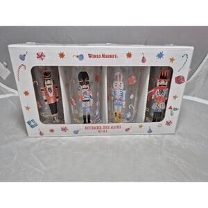 💥 Nutcracker Juice Glasses Set Of 4 World Market Christmas Drinking Glass A5